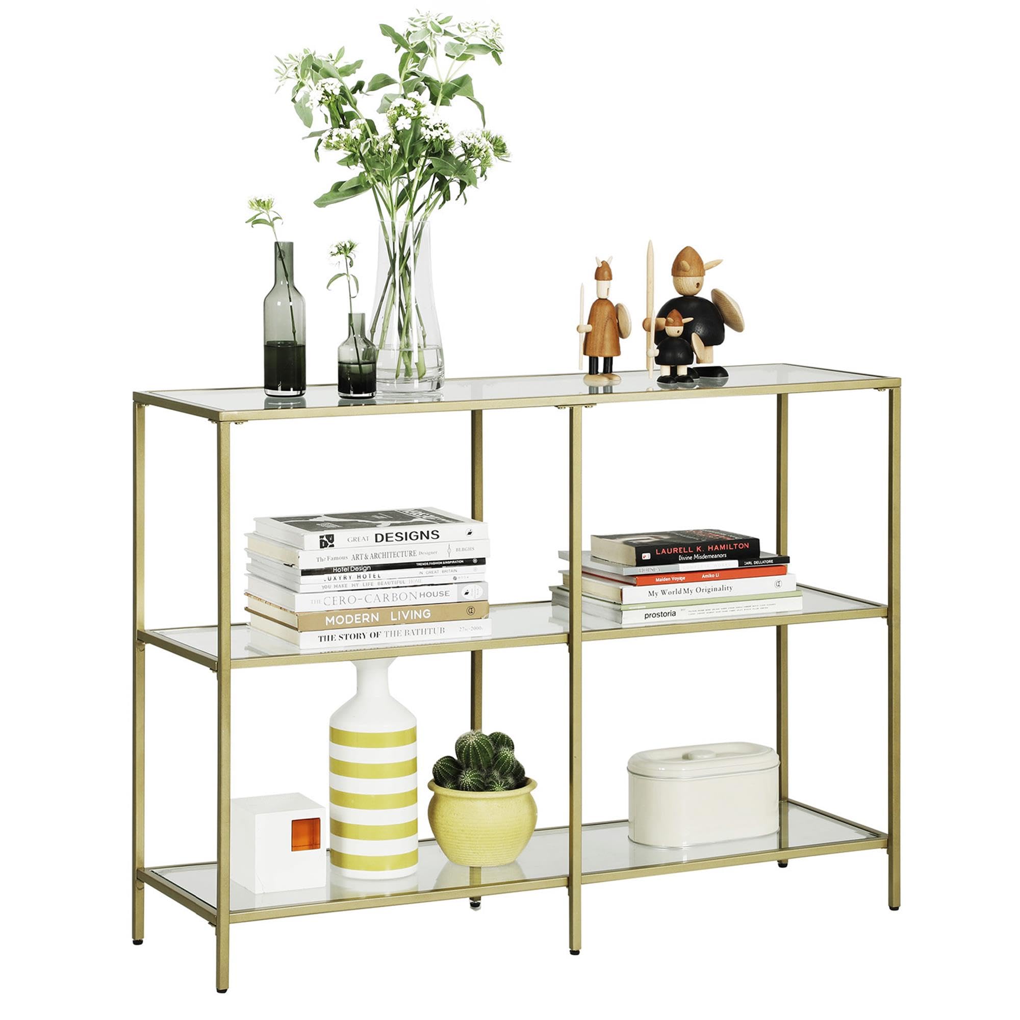VASAGLE Console Table, Entryway 30 x 100 x 73 cm, Metallic Gold + Transparent