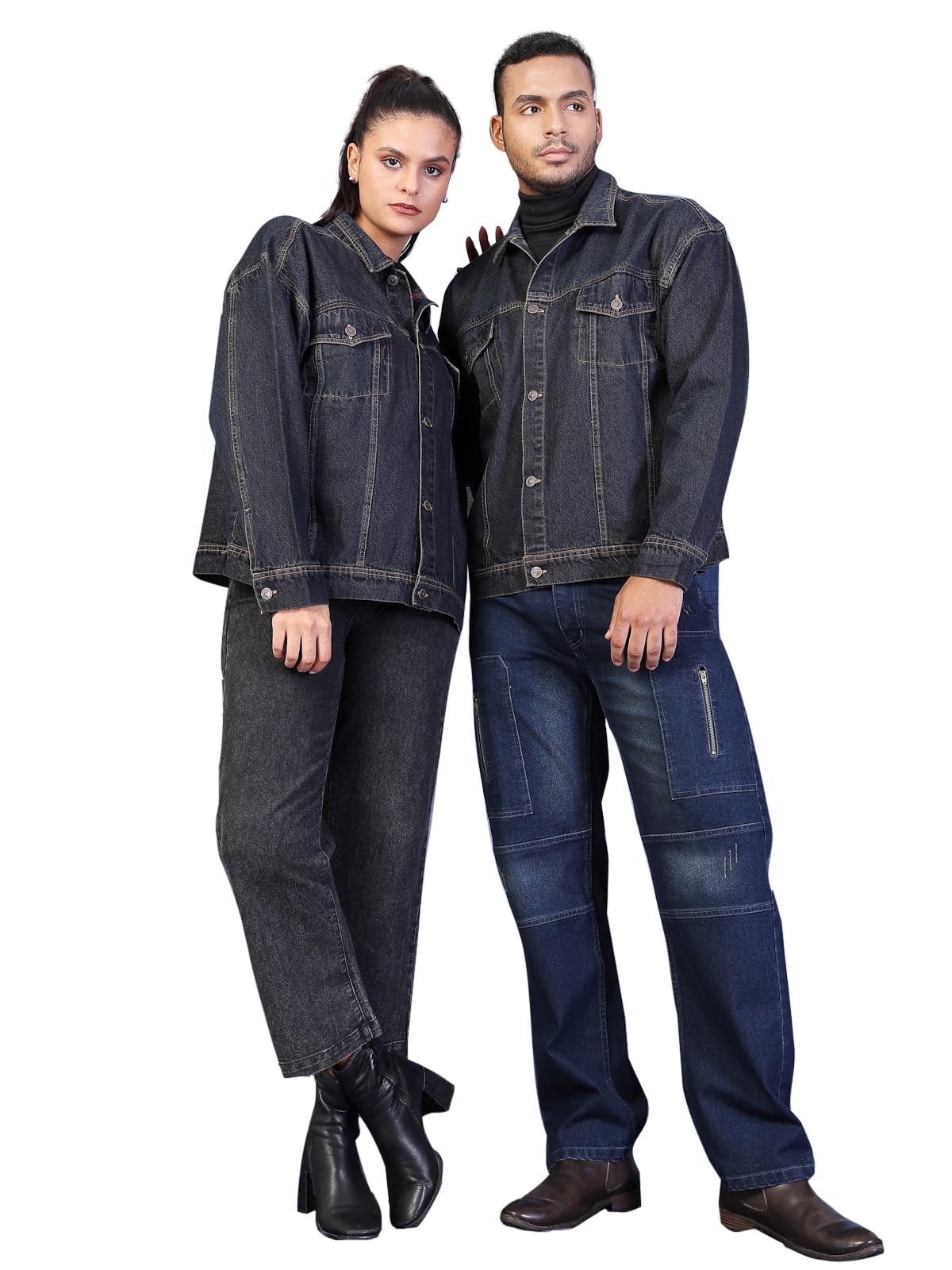 Unisex Denim Jacket | Oversized Jackets for Standard Length | Black Denim Jacket-image-16