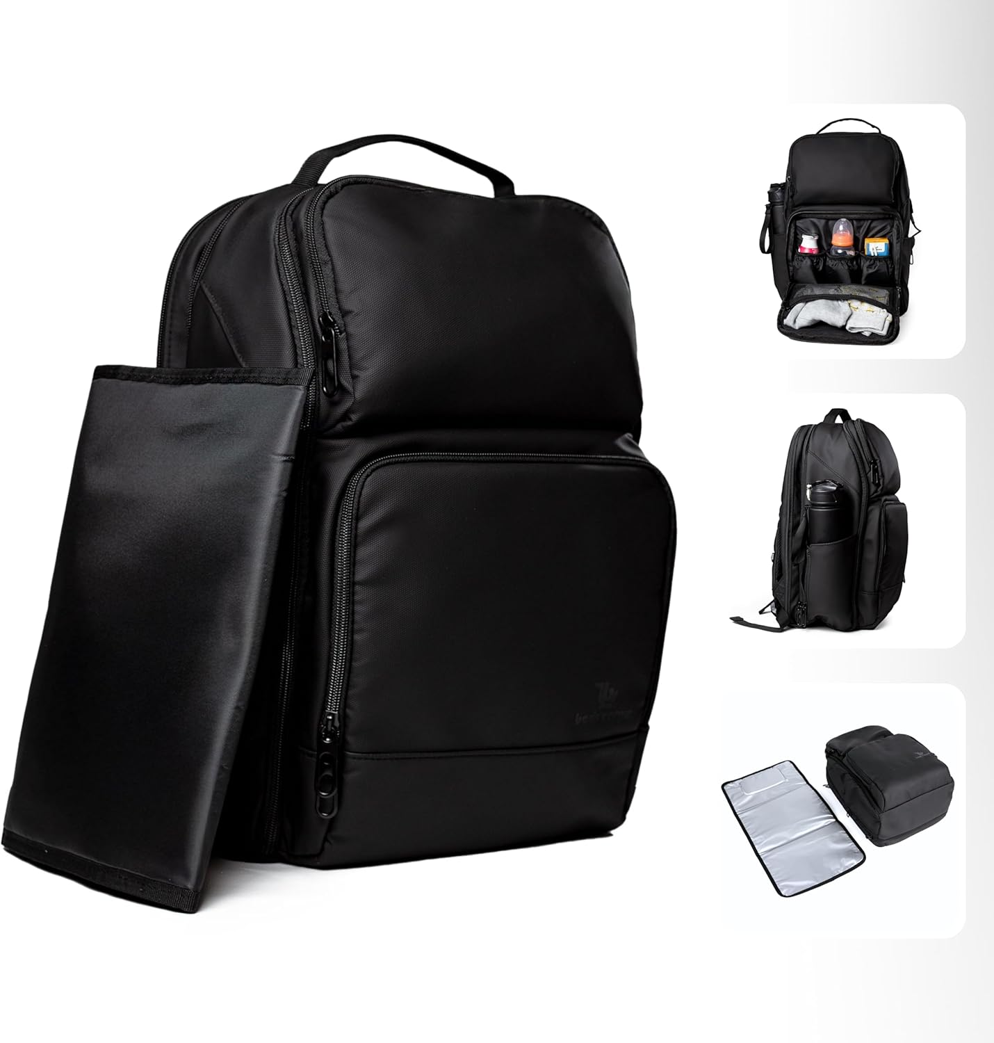 Diaper Bag Backpack for Moms Dads – Baby Bag With USB Port, Changing Pad, Laptop Pocket – Expandable, Black