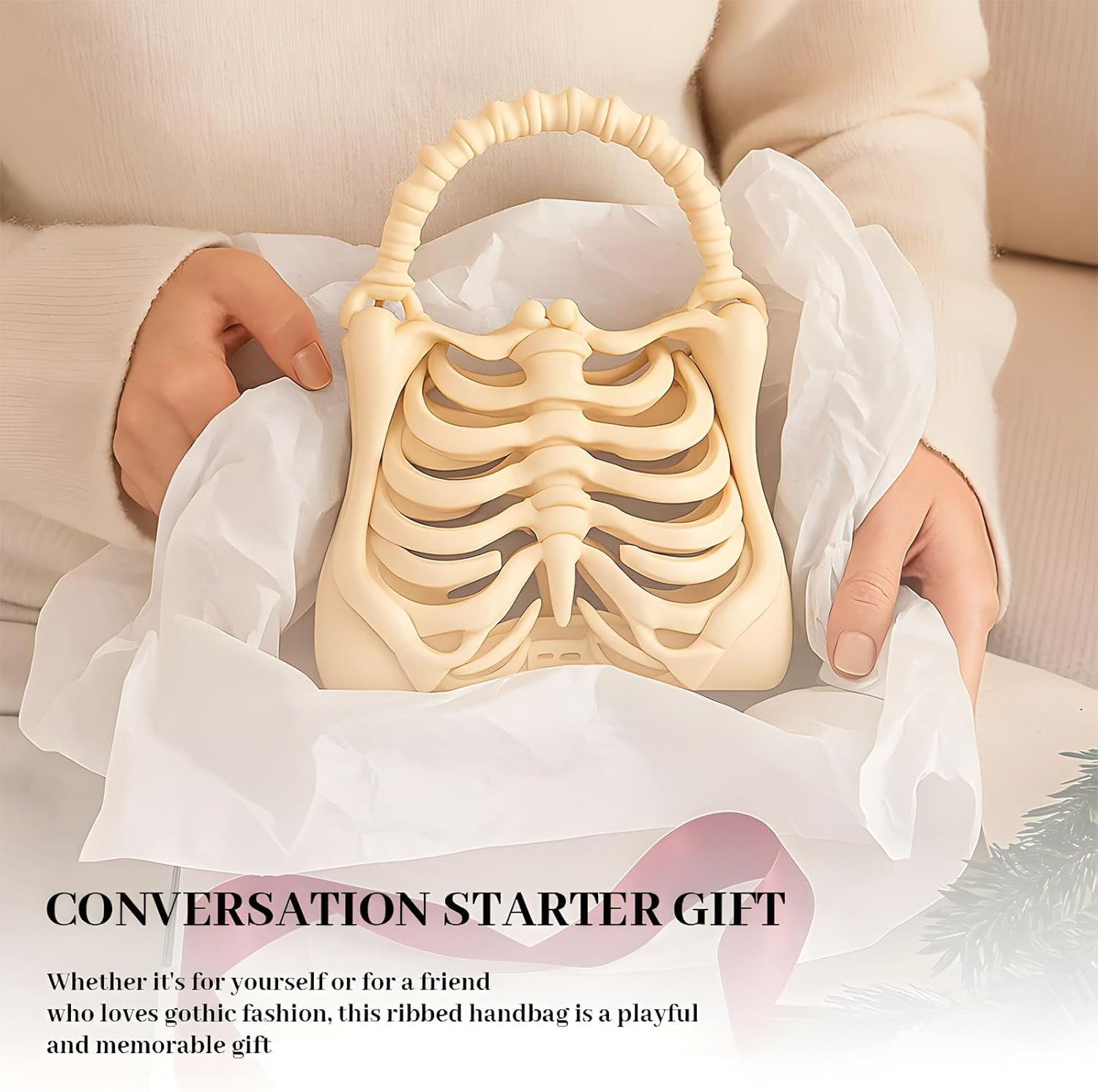 Women Skull Bone Handbag, 3D Printed Skeleton Ribcage Handbag Halloween Purse Novelty Gothic Skeleton Hand Bag - Image 5