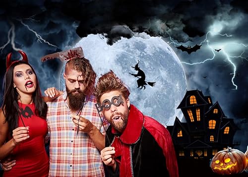 Miniatura 3 de AIIKES Telón de fondo de Halloween de 10 x 8 pies, telón de fondo de noche de terror de luna grande, fondo de fotografía de castillo de bruja y