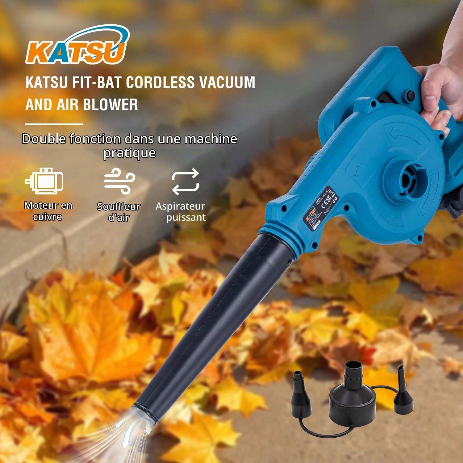 KATSU FIT-Bat 21V Souffleur de Feuilles sans Fil avec 1.5 Ah Batterie et Chargeur, Souffleur d'air électrique Portable Aspirateurs pour Jardin l'entretien Pelouse (Budget)