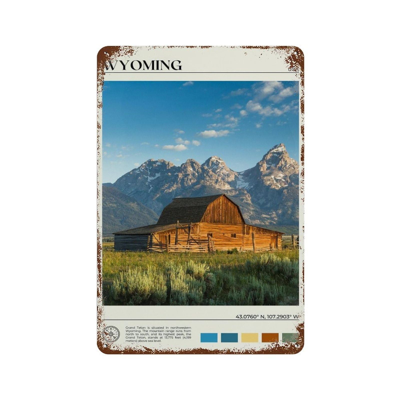 xiaoxiaoshen Real Photo Wyoming Decor United States Wall Decor Art Metal Tin Poster Modern Home Decor Art Home Bar Shop Decorations Vintage Sign 30x20cm