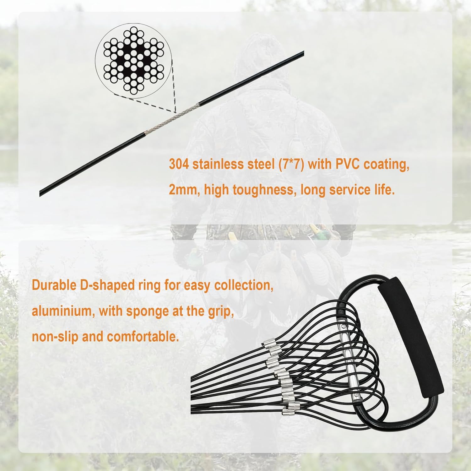 Texas Duck Decoy Rigs Weights 4oz 36/48in Tangle Free Duck Hunting Decoy Rigs with A Large Gold Padded Carabiner for Waterfowl Hunting 12pack