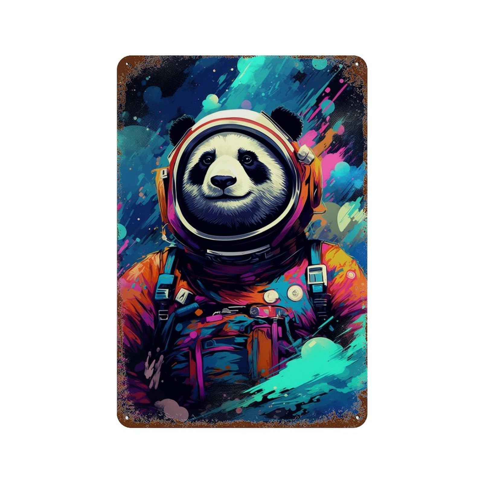 Panda Astronaut Space Suit-1 Vintage Rust Metal Sign 11.8"x7.9", Ideal for Bistro, Counter And Cafe Decor