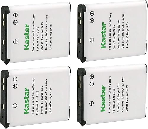 Kastar Paquete de 4 baterías de repuesto para Nikon EN-EL19 MH-66 Coolpix S3200 S3300 S3400 S3500 S3600 S3700 S4100 S4200 S4300 S4400 S5200 S5300