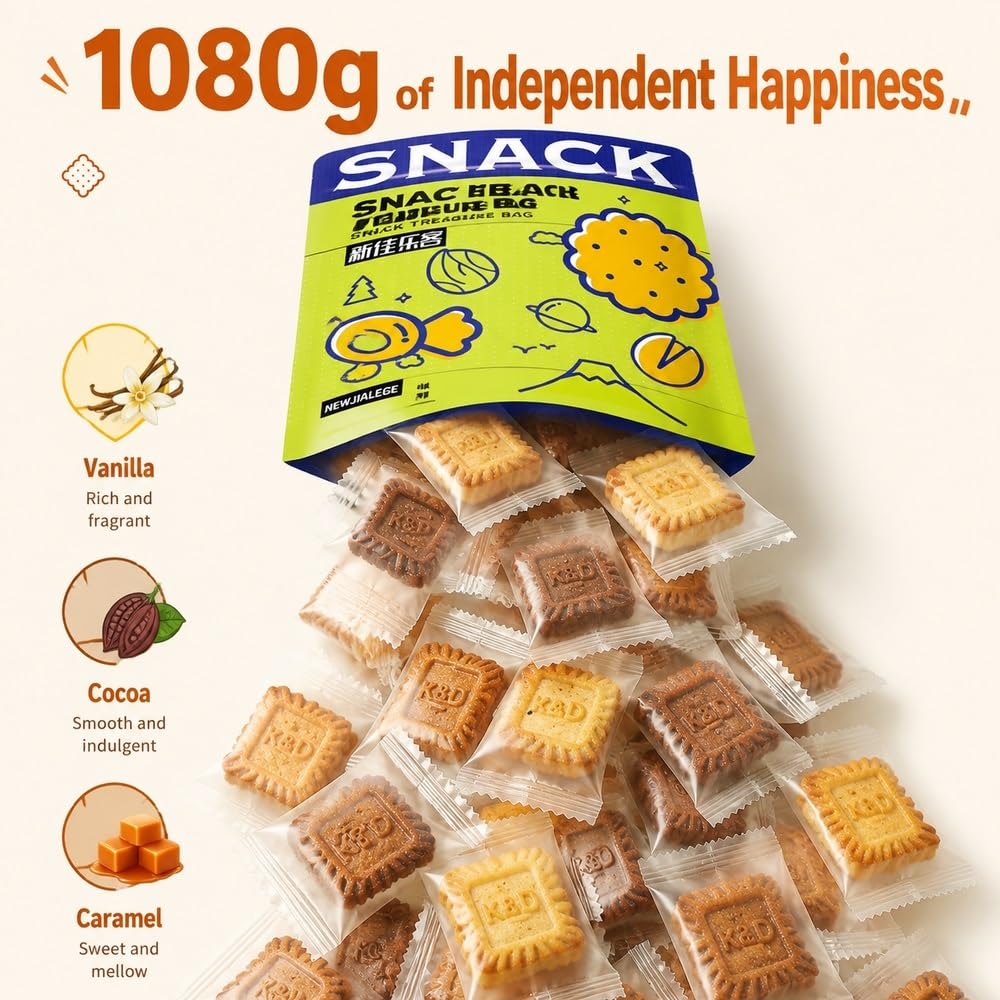 Quadratische Mini-Kekse mit verschiedenen Geschmacksrichtungen, 1080 g