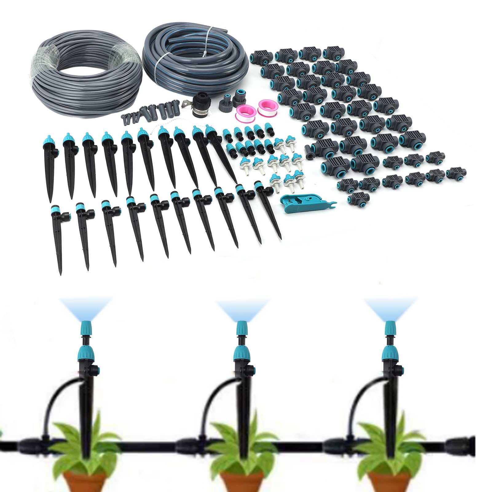 di Irrigazione a Goccia, Kit di Irrigazione da Giardino in Lega di Alluminio PE con 3 modalità Regolabili Testine di Spruzzo Girevoli per di Piante da Giardino, Serra, Balcone