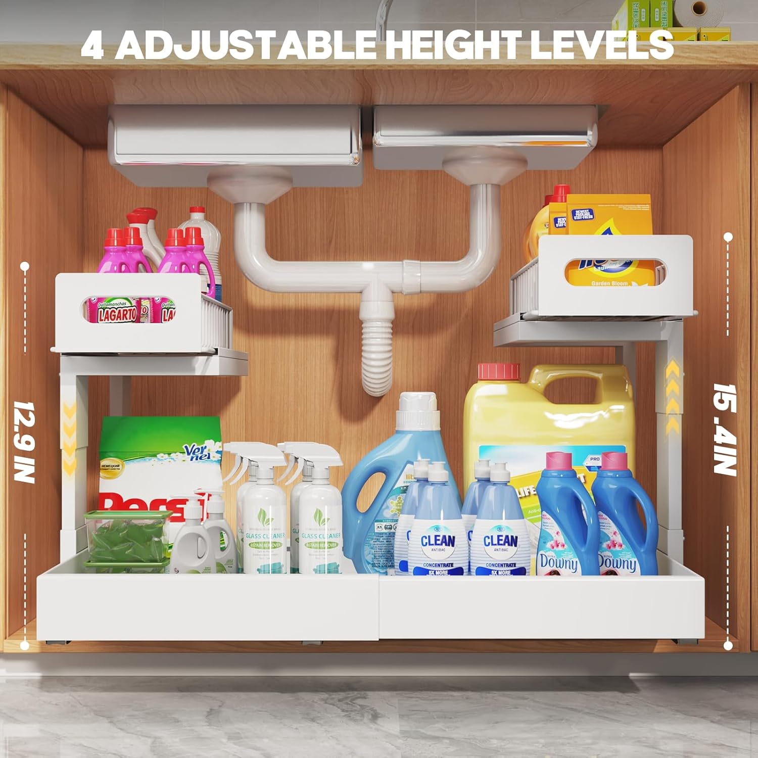 1 Pack Expandable Under Sink Organizers Storage With Upgrade Ball-Bearing Slide Tracks,2-Tier Pull Out Under Cabinet Organizer Height Adjustable,Not Suitable For Cabinets With Partitions In The Middle - Image 8