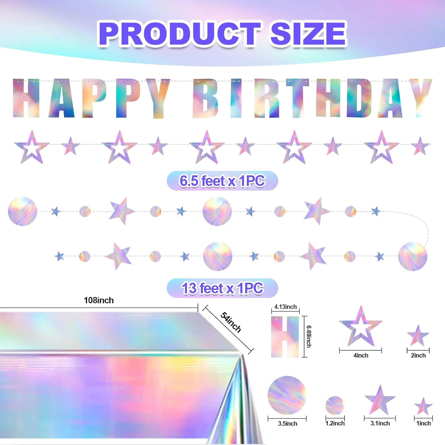 Iridescent Party decorations Kpop Birthday Decorations Holographic Party Supplies Iridescent Plates Cups Napkins Tablecloth Birthday Banner Star Garland Streamer Disco Kpop Party Serve 24 - Image 7