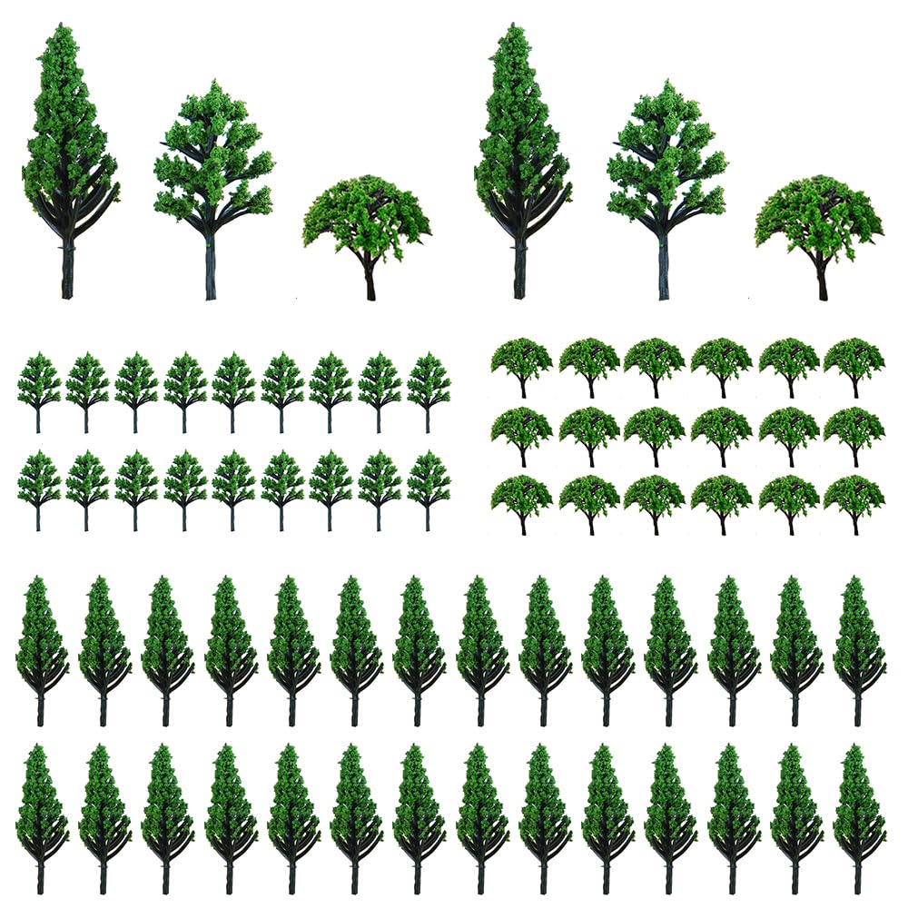 XEERUN 70pcs Mixed Model Trees, Landscape Model Diorama Trees Mixed, Railway Trees Natural Green 1.5-2.4 inch Model Trees Mixed Miniature Landscape Trees for DIY Train Railways Scenery Landscape - Image 2