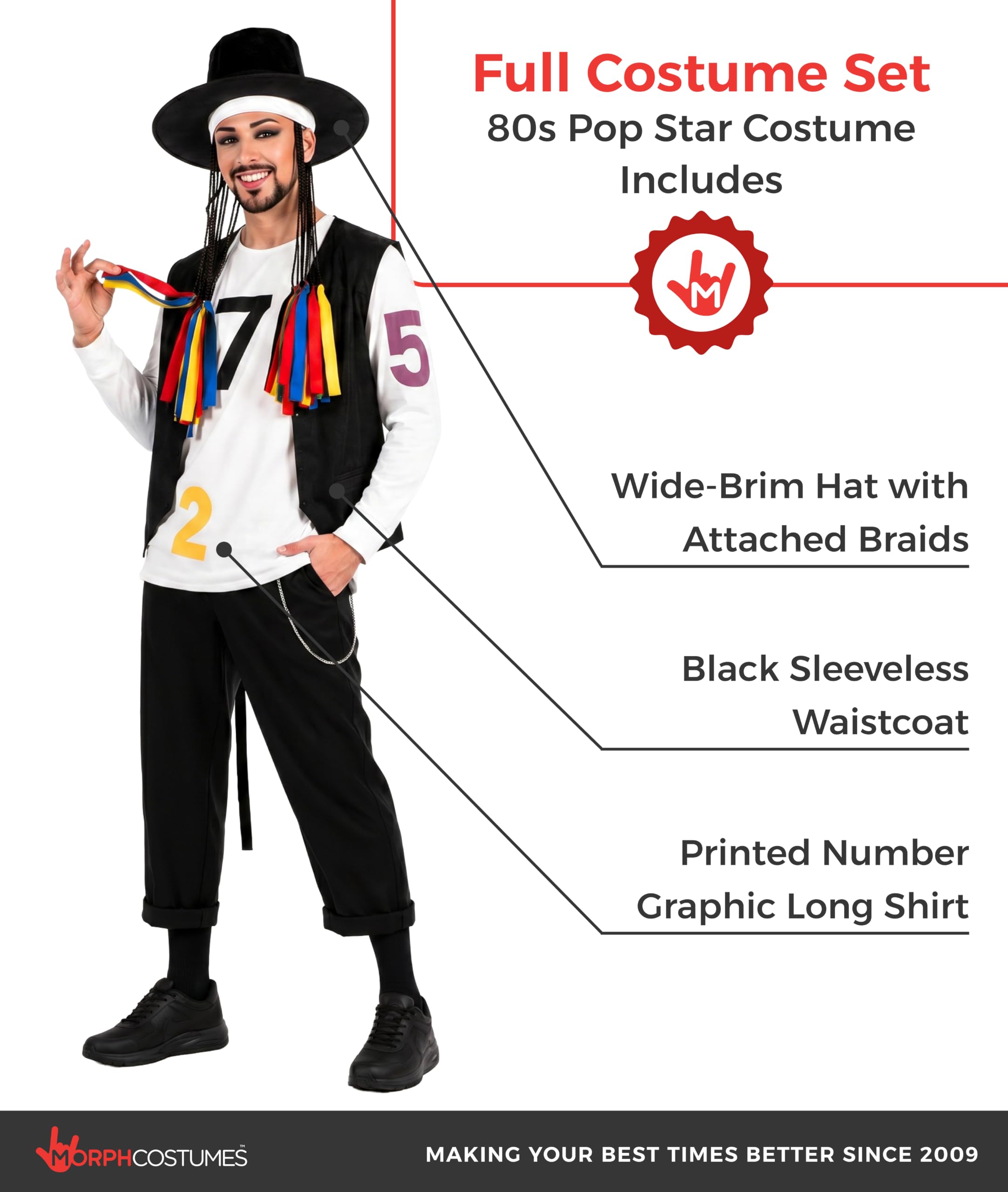 Fun Shack Pop Star Costume Anni 80, Costume Pop Star Anni 80, Costume George Anni 80, Costume Carnevale Uomo Anni 80