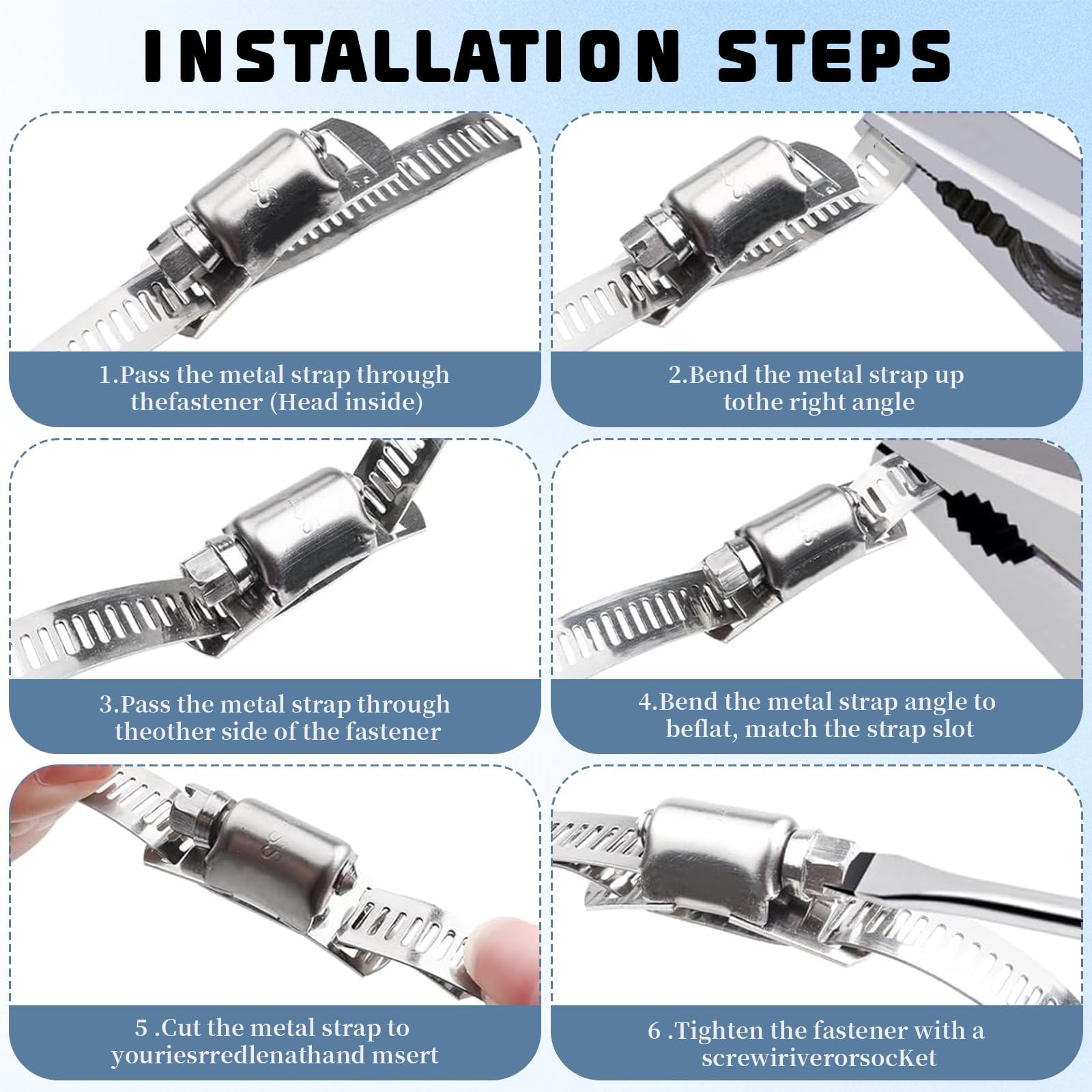 Hose Clamp 3.6 Meters, Stainless Steel Jubilee Clips with 11 Fasteners, with 8mm Blue Screwdriv, Adjustable Hose Pipe Clips - Image 4