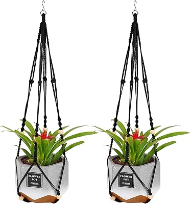 Hanging Planters Indoor and Outdoor Decor Hanging Window Wall Planter Macrame Planter Hanger Cotton Rope Hanger Hand-Made Plaited Pot Holder 33 inch Length 2 Pack Black