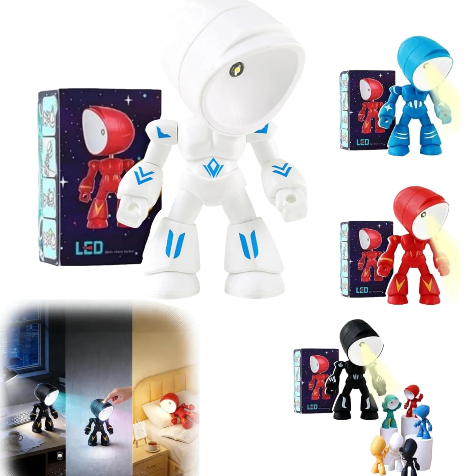 Mini Creative Robot Table Lamp,LED Mini Night Light Lonely Robot,2026 New Lonely Cartoon Cute Design Companion Table Light,Portable Adjustable Robots Lamp for Bedroom,Home,Office,Children Gift (WH) — image 1