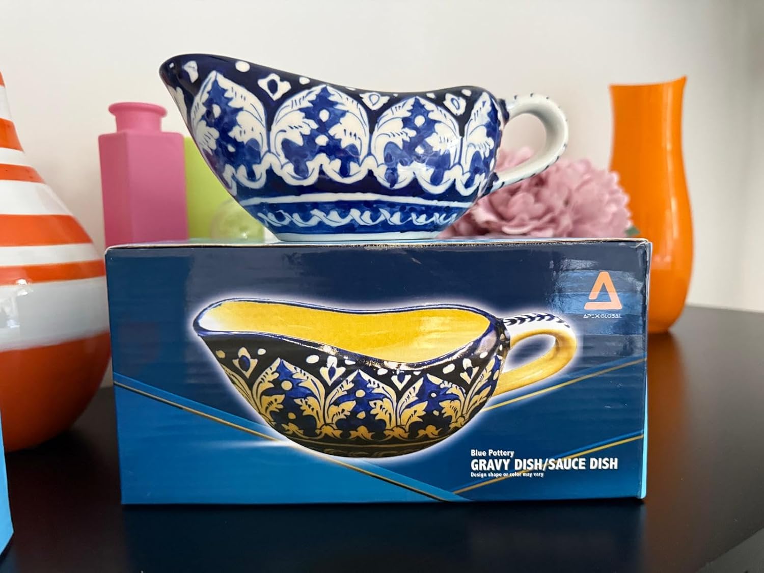 Blue pottery Gravy Boat 2 UNIT, Handcrafted Decorative Sauce Holder for Turkey Salad Dressings Creamer Milk Broth -Thanksgiving Christmas Holidays Serving Dish.