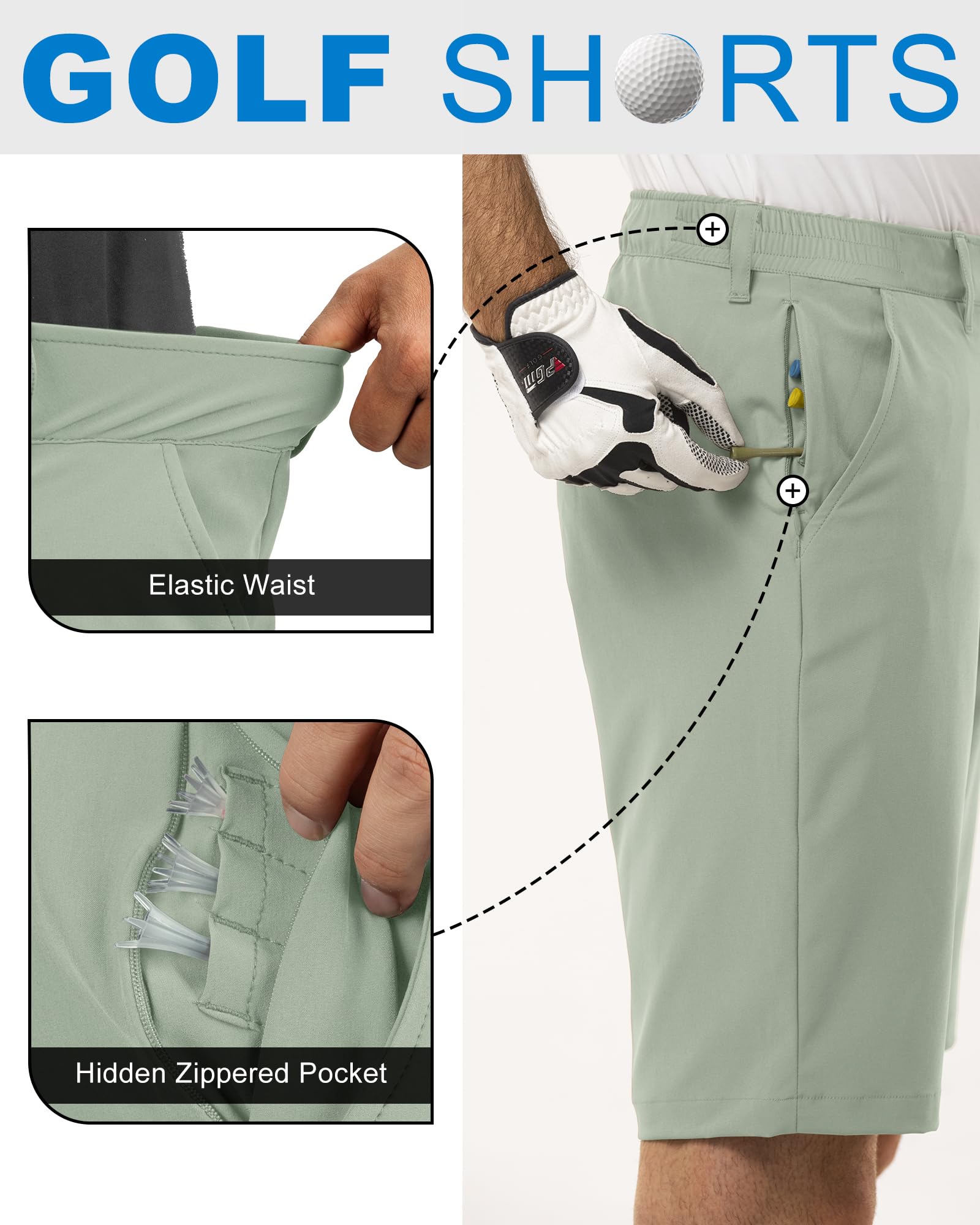 Outdoor Ventures Pantaloncini da golf da uomo, cavallo 28 cm, vestibilità classica, piatti sul davanti, elasticizzati, casual, con tasche, estivi, escursioni e viaggi