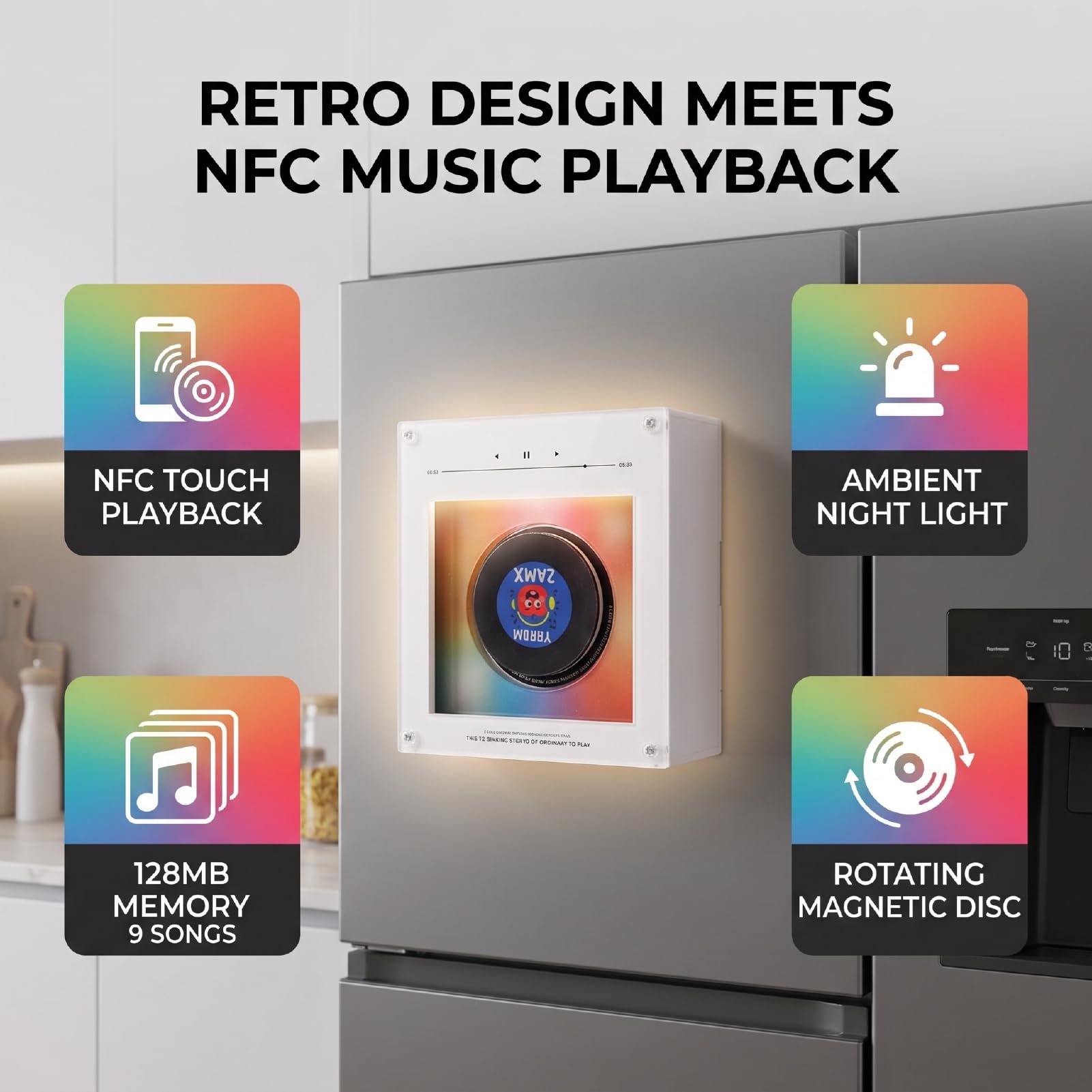 Fdit Lettore Musicale NFC, Magnete da Registrazione retrò con Luce Notturna