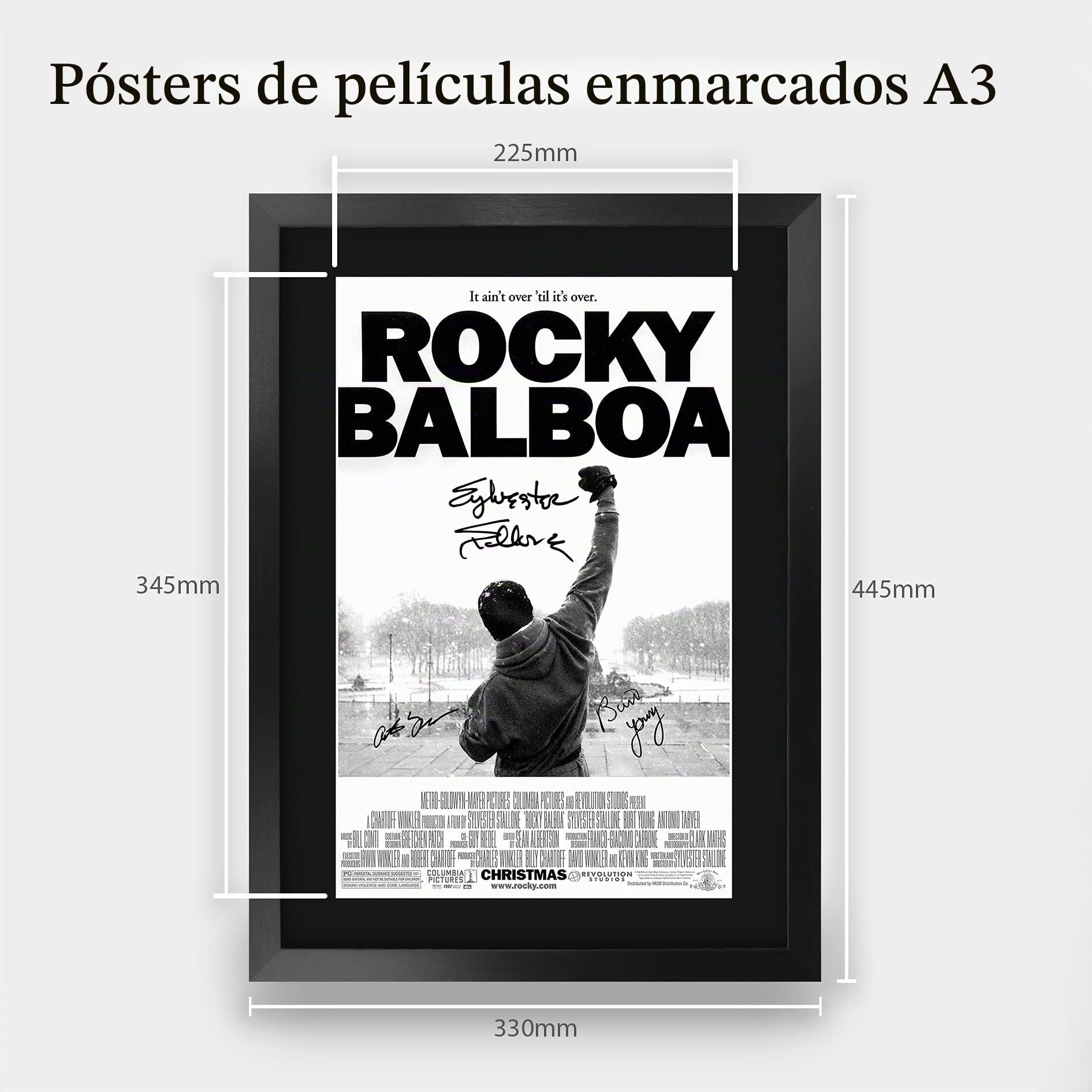 HWC Trading FR - Póster impreso A3 de Rocky 6 Balboa Sylvester Stallone Gifts con autógrafo firmado para fanáticos de la película, enmarcado A3