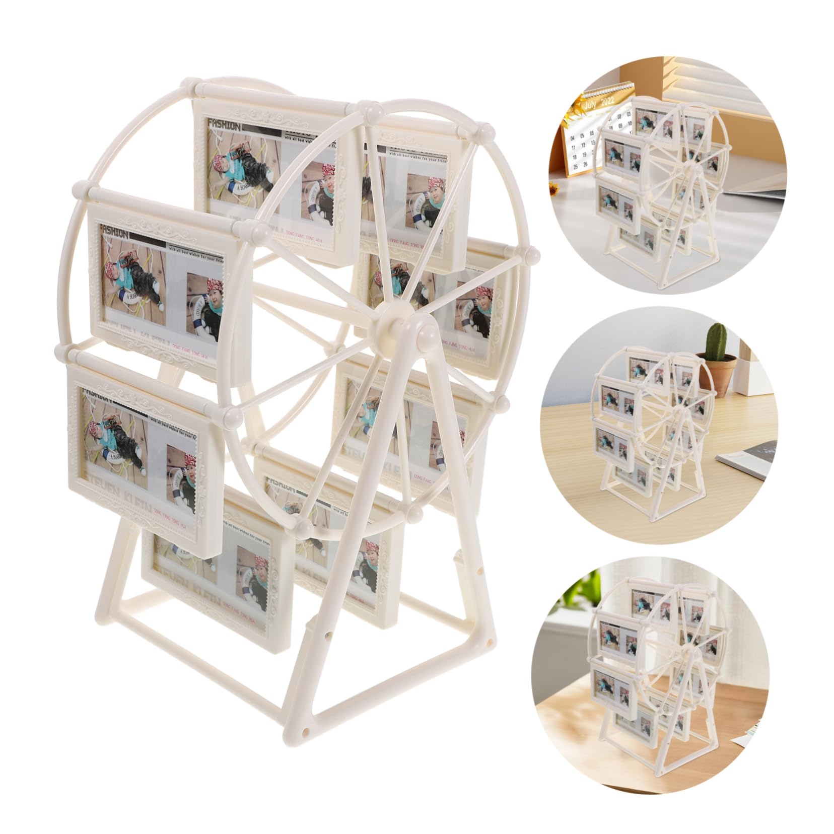 Yardwe Riesenrad Fotorahmen aus Abs, Drehbar, Weiß für Tischdeko | Schreibtisch Bilderrahmen, Kreative Form, Vielseitig Einsetzbar bei Hochzeiten