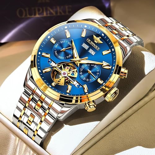 Miniatura 9 de OLEVS Relojes automáticos para hombre, mecánico, de lujo, cuerda automática, multicalendario, acero inoxidable, impermeable, relojes de pulsera para