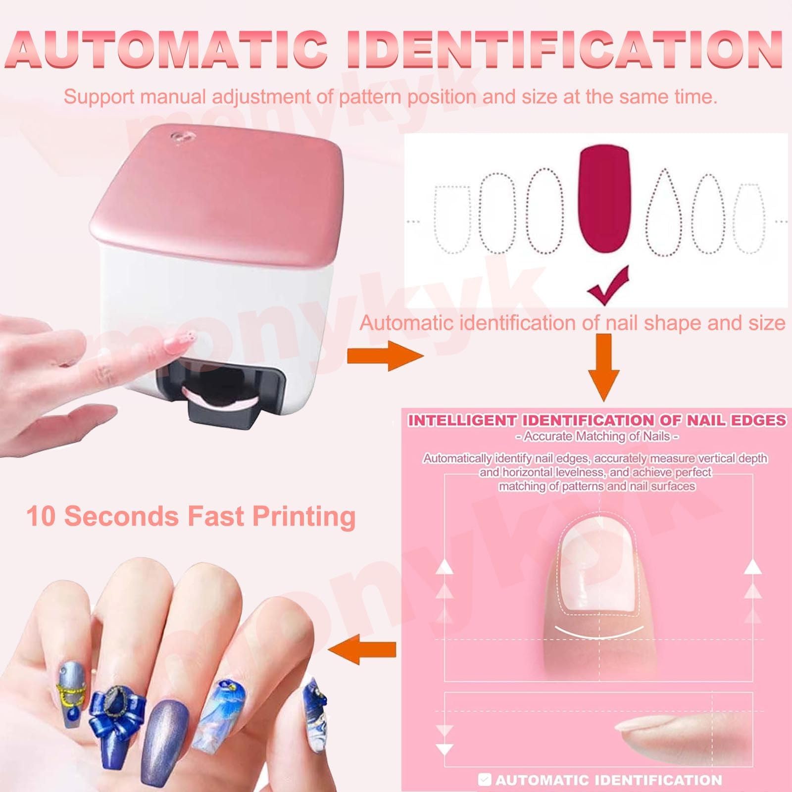 3D Smart Nageldrucker Mit WLAN/DIY-Funktion, Digitaler Mobiler Nagelkunstdrucker, 7,2w, 4800 DPI Hohe AuflöSung, 10sekunden Schneller Druck, FüR Salon Zuhause, SchöNheit KöRperpflege
