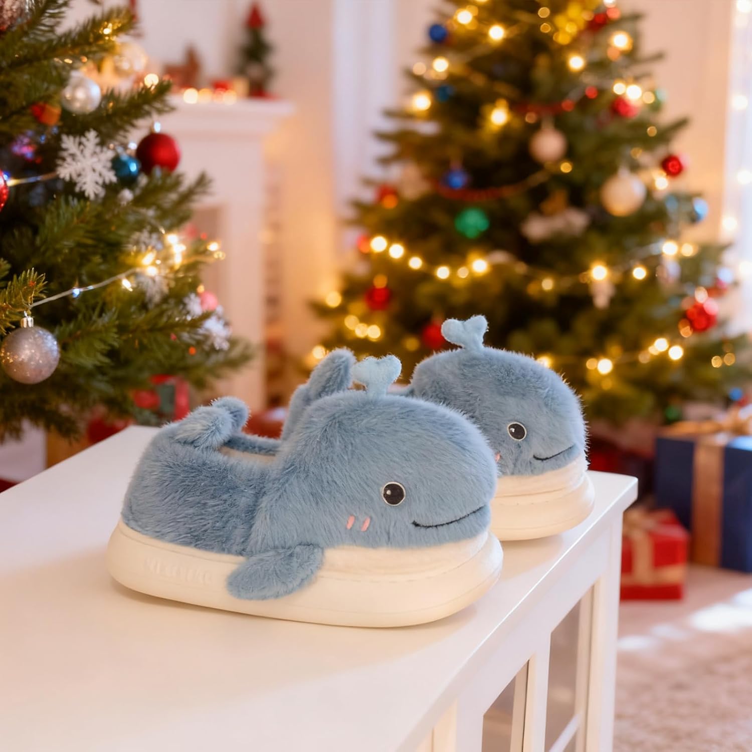XIXITIAO Cute Animal Slippers,Fuzzy Cartoon Kawaii Whale Slippers,Plush House Shoesfor Women Men Indoor Fluffy Winter Slides - Image 4