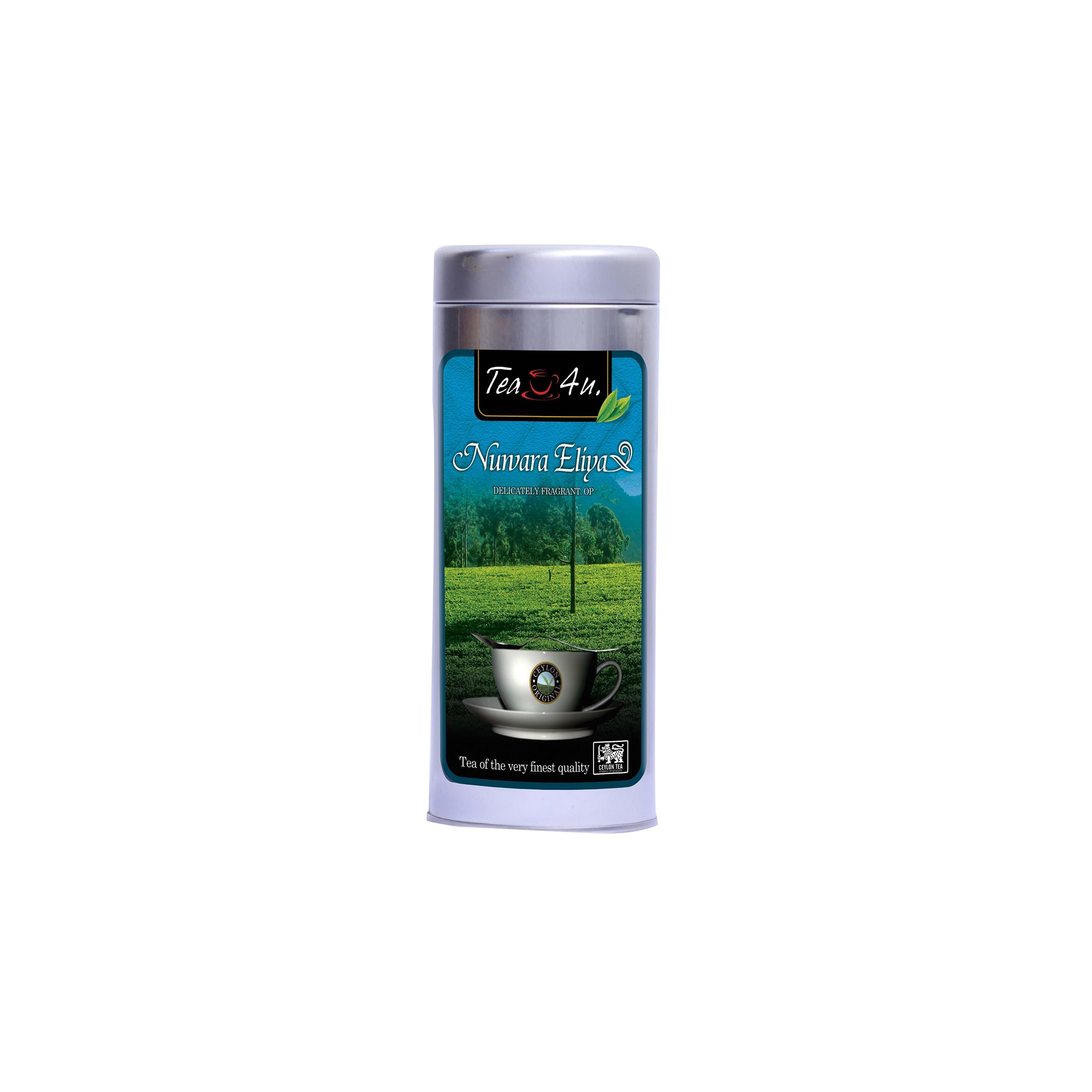 Tea4U Nuwara Eliya Orange Pekoe Loose Leaf Black Tea - Ceylon Tea from Sri Lanka with Aromatic Flavor & Freshly Packed Metal Canister (125 grams)