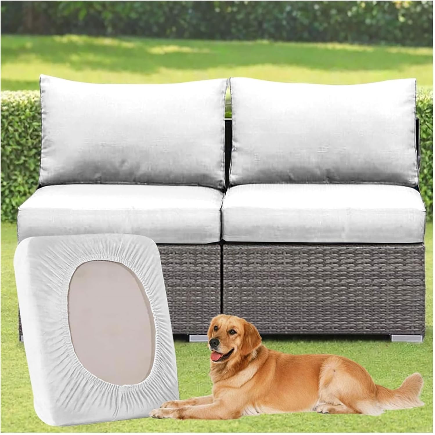 1/2/3-Pack Rattan Stretch Cushion Covers – Polyester Garden Furniture Seat Slipcovers for Patio, Balcony & Indoor Chairs, Universal Fit Replacement(White,2PCs Length 150-190cm)