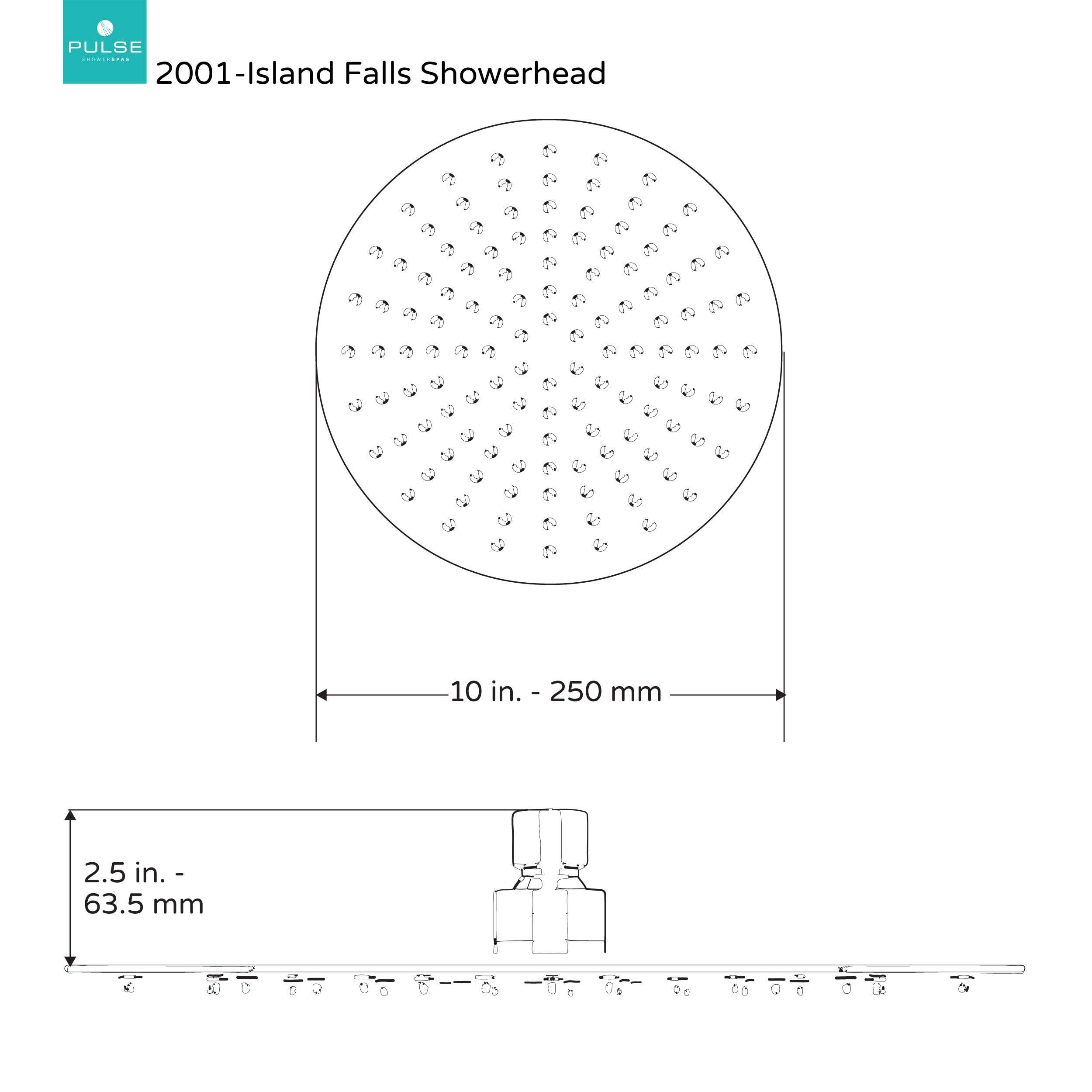 PULSE ShowerSpas 2001-250P Island Falls-Alcachofa de Ducha (Acero Inoxidable), Acabado Pulido, Ultra Low-Profile, 10" (250mm)