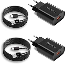 Kayshow USB Ladegerät, 18W Schnellladegerät QC 3.0 USB Netzteil mit Ladekabel Schnellladekabel USB C 2M für Samsung Galaxy S22 S21 S20 S10 S9 S8, Note 9/8, A13 A14 A15 A20 A34 A55 M54 (2er Pack)