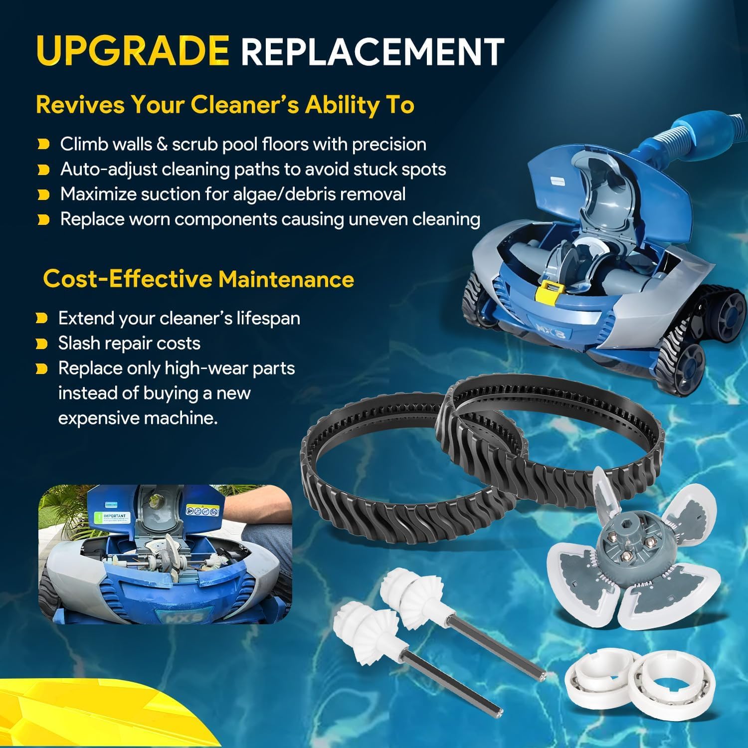 MX8 / MX8 Elite Kit d'entretien Pièces de rechange pour aspirateur de piscine Zodiac Baracuda MX8, MX6, MX8EL, MX6EL, kit de réparation, R0524900, R0526100, R0527000, R0525100, R0524700