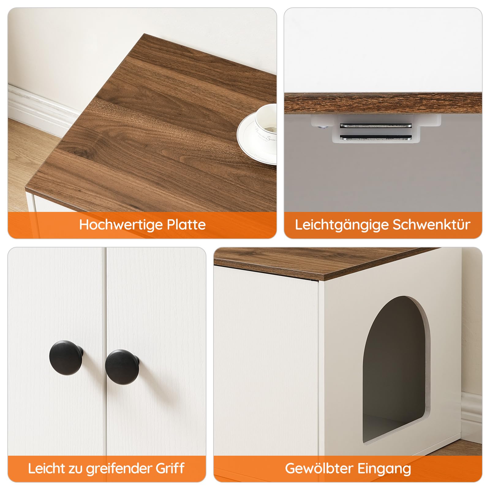 HOOBRO Katzenklo Schrank aus Spanplatte, Katzentoilette Schrank, versteckter Katzenkloschrank mit Seiteneingang, Haustiermöbel für den Innenbereich, Beistelltisch, Weiß und Walnuss EWH40MW01