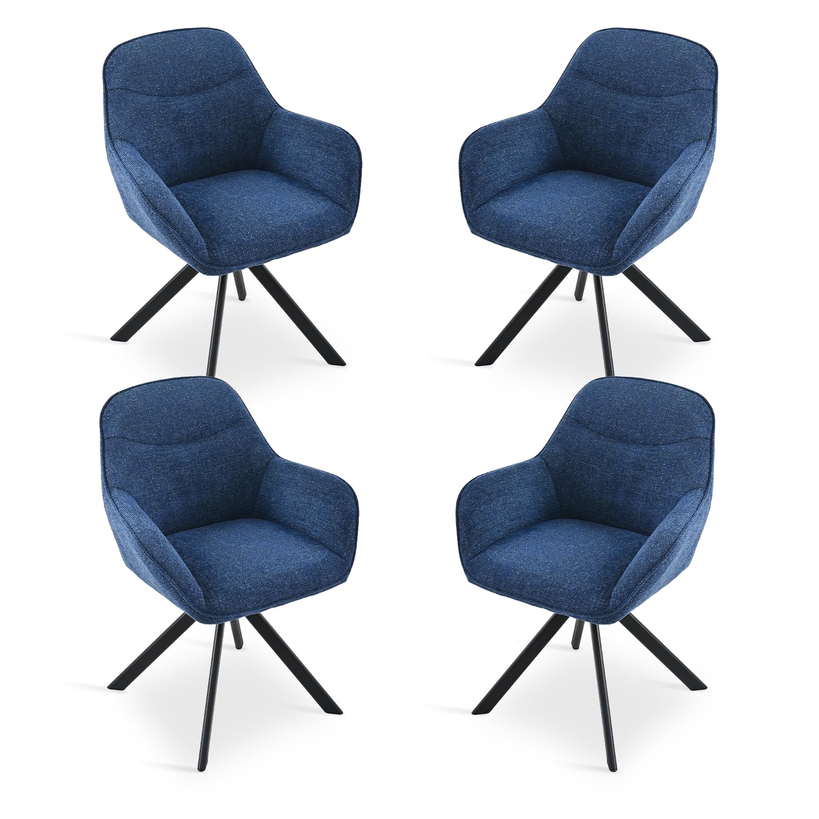 Goeurvant 360° Swivel Dining Chairs Set of 4, Modern Kitchen Chair with Backrest & Metal Legs, Upholstered Armchairs for Living Room, Bedroom, Office, Vanity, Blue-Chenille