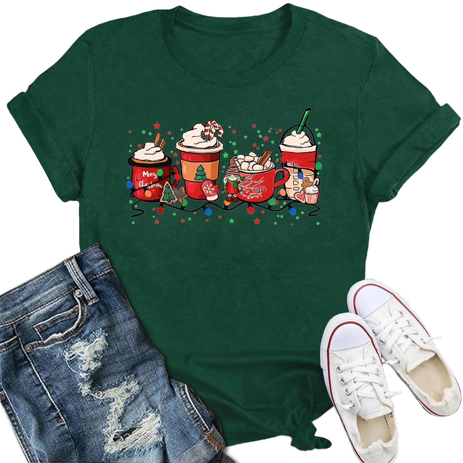 IFQ Women Merry Christmas Shirt Xmas Holiday T-Shirt Christmas Tree Cake Shirt