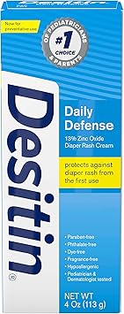 Desitin Daily Defense Baby Diaper Rash Cream with Zinc Oxide to Treat, Relieve & Prevent diaper rash, Hypoallergenic, Dye-, Phthalate- & Paraben-Free, 4 oz
