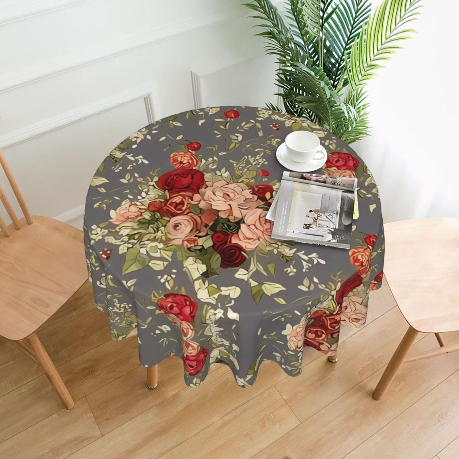 ZHAOUR Peony Flower Pattern Print Round Washable Tablecloth – Table Cover