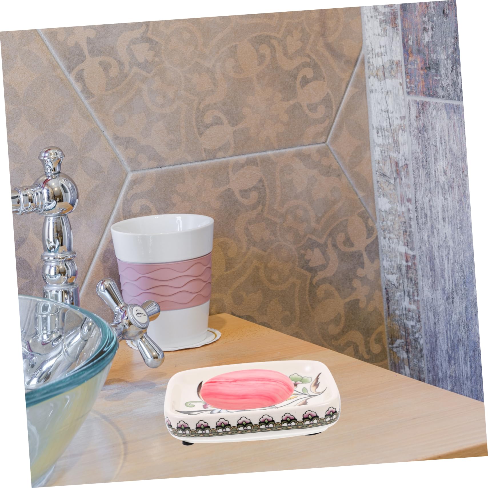 Amosfun Portasapone in Ceramica Stile Palazzo Design Autodrenante, Vassoio per Sapone Pratico e Decorativo per Cucina e Lavabo