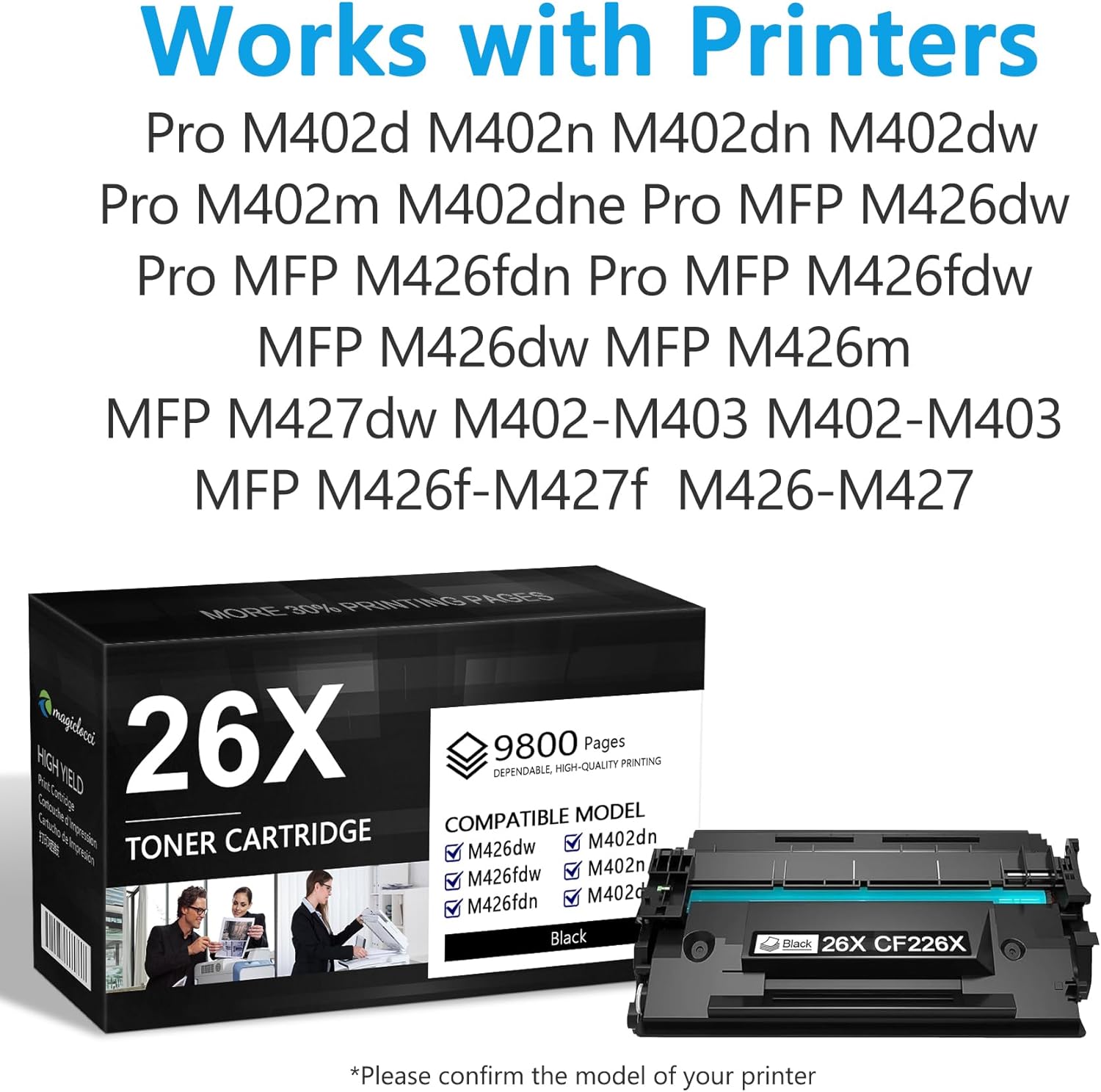 26X CF226X Black High Yield Toner Cartridge 2-Pack Compatible HP 26X 26A CF226A CF226X Toner Cartridge Replacement for Pro MFP M426dw M426fdw M426fdn M402dn M402n M402d M402dw Printer