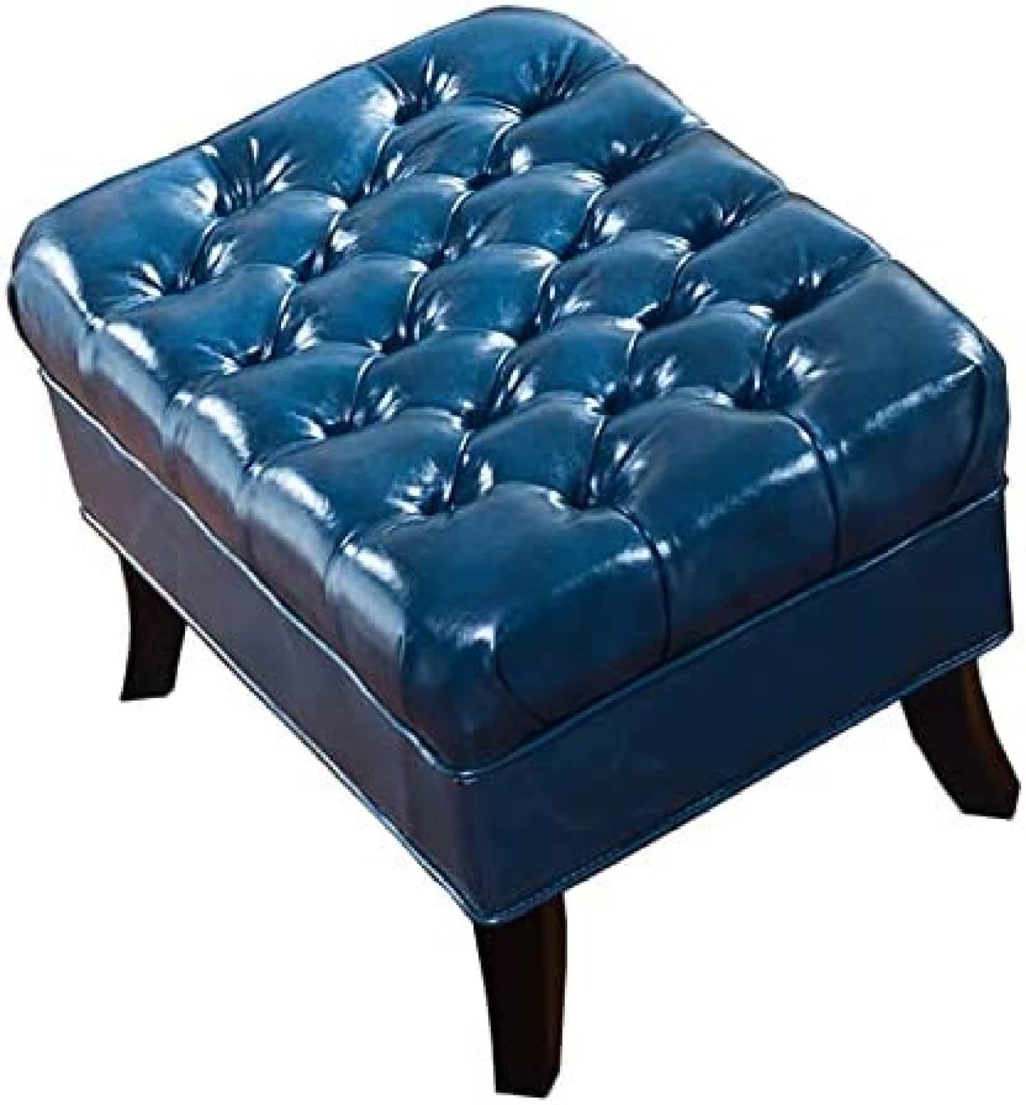 Repose-Pieds de Rangement en Bois Massif Salon Chambre Cuir Bleu