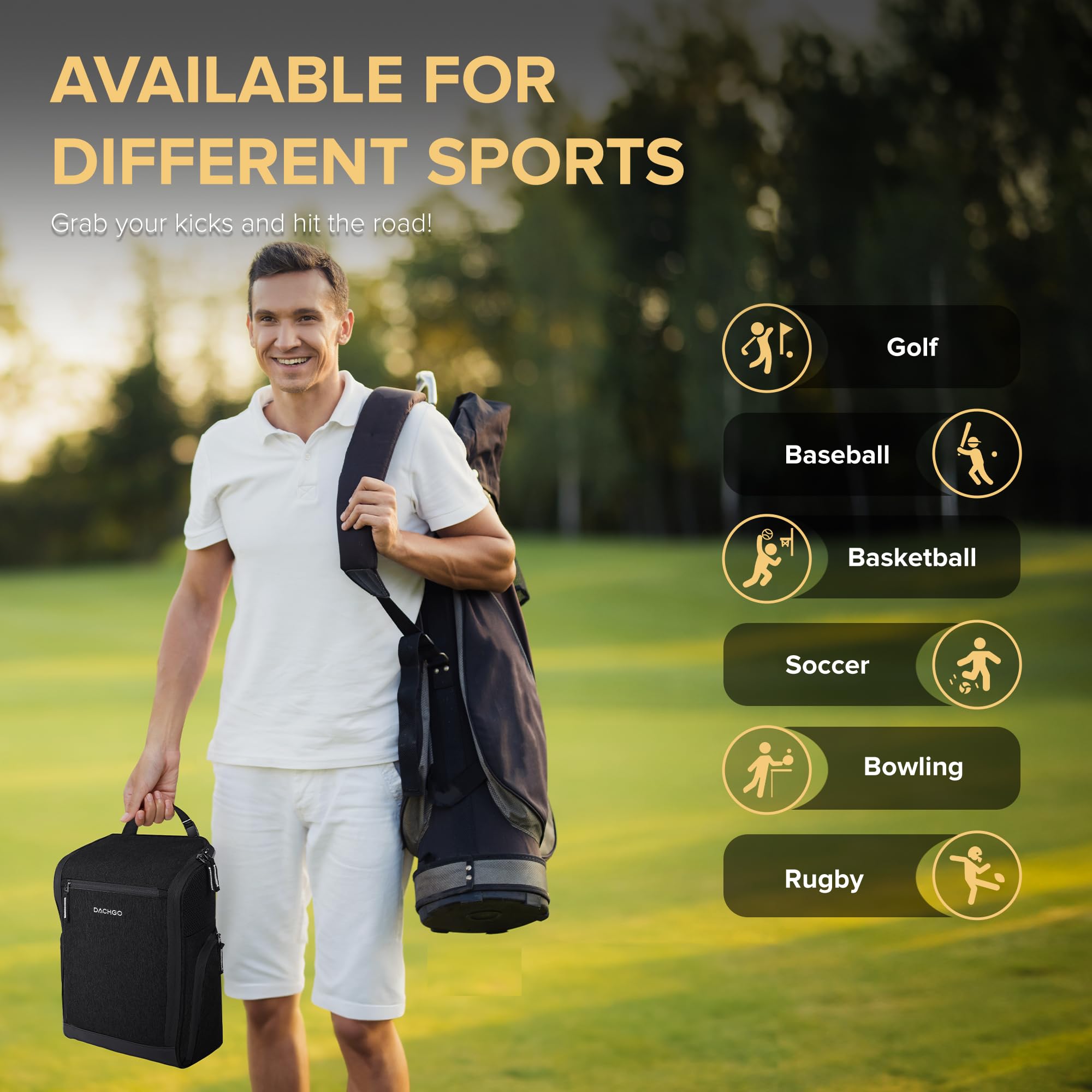 Golfschuhtasche für Herren und Damen, gepolsterte Golf-Schuh-Tragetaschen mit verschnalltem Tragegurt und seitlicher Belüftung, 3 Taschen für Golf-Tees, Bälle und Zubehör, perfekt für Sport,