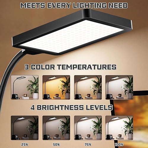 Miniatura 2 de cozoo LED Desk Lamp for Home Office, 15W Bright Desk Light with Wireless Charger Pen Holder, Gooseneck Small Table Lamp for Bedroom, Study, Reading,