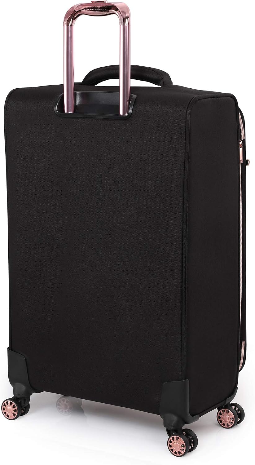 it luggage Divinity Softside Expandable TSA Lock Spinner, Black with Rose Gold Trim, 3-Piece Set (23/27/32)