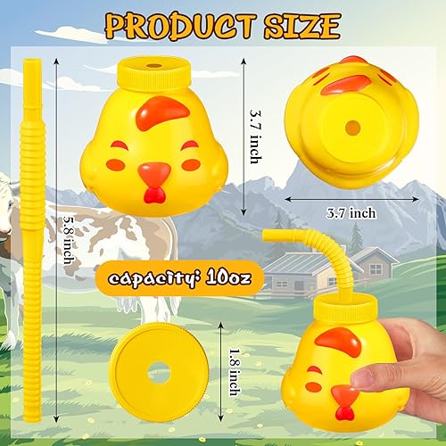 Miniatura 2 de Roshtia Juego de 12 tazas de animales de granja con pajitas y tapas, 11 onzas, de plástico, reutilizables, con temática de animales, lindos vasos