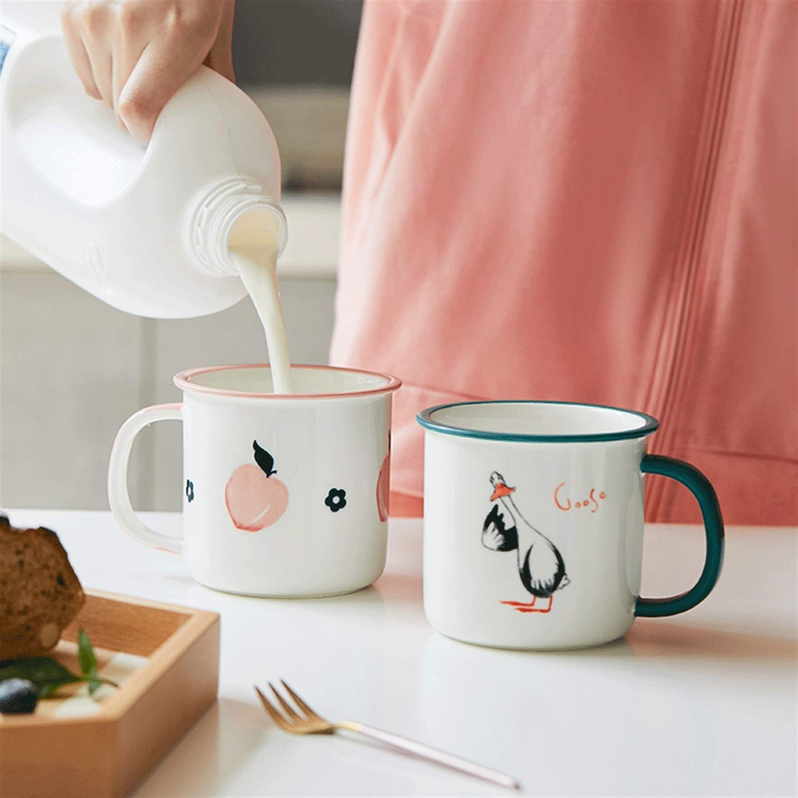 Kaffeetasse Obst Kreative Nachahmung Emaille Tasse Persönlicher Haushalt Milch Kaffee Keramik Tasse Wasserbecher für Zuhause Büro (Rosa)