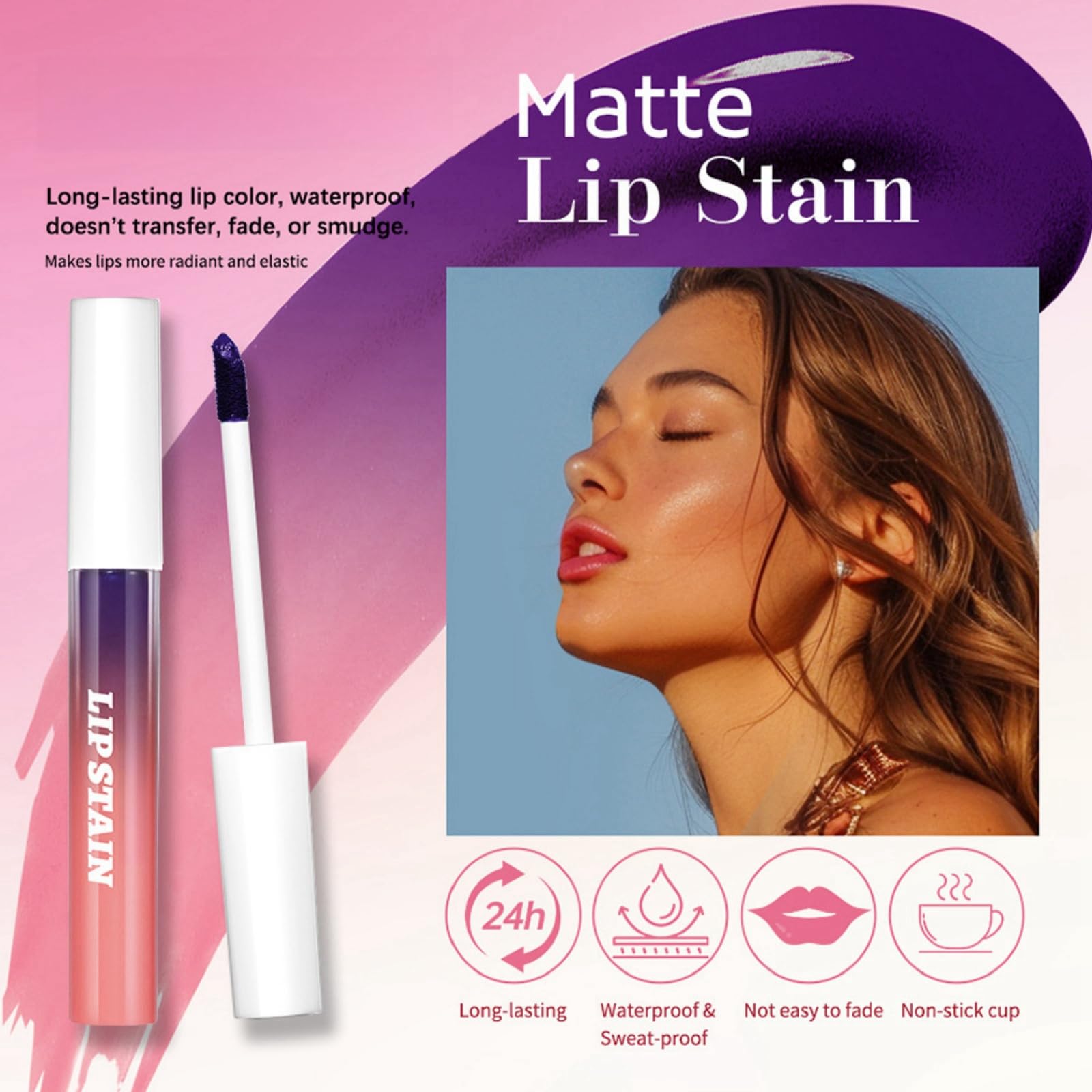3pcs Lip Stain Peel Off,High Pigmented Longwear Peel Off,Matte Lip Stain,Lip Stain for Women Colorful Glossy Lipstick,Lip Tint Stain Long Lasting,Liquid Lipstick Makeup,Red Lip Gloss,Lip Liner Stain - Image 3
