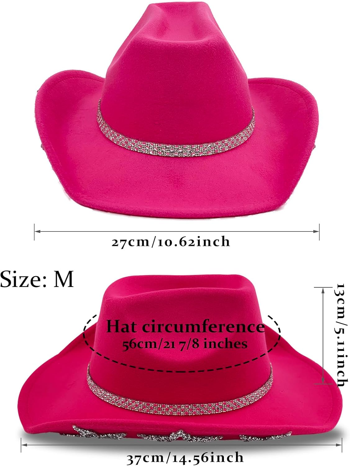 Cowboy Hat for Women Men 6 Sparkly Stars Brim & Rhinestone Belt Western Cowgirl Hat with Sunglasses Bandanas - Image 2
