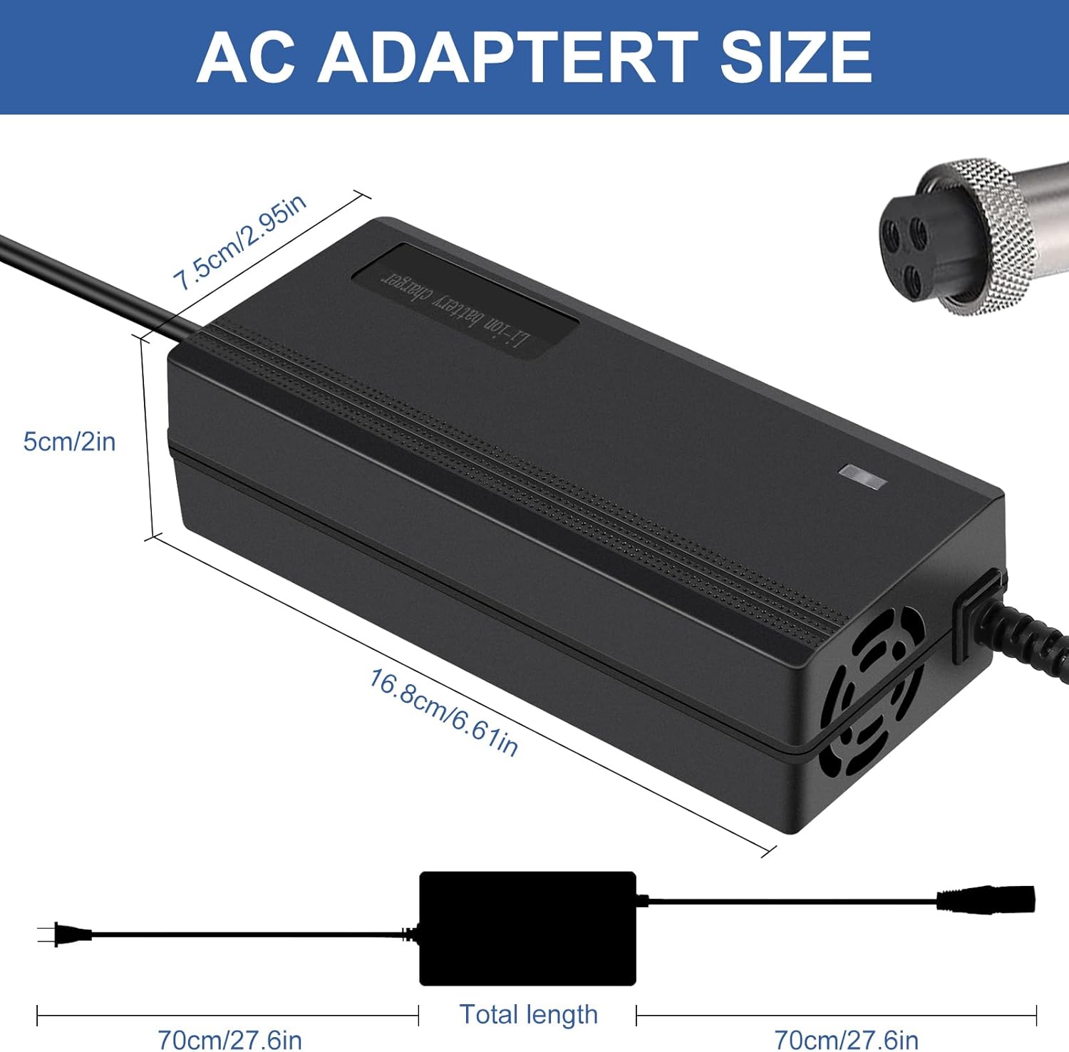 54.6V 2A (120W) 3 Prong Scooter Charger for Evercross H5/ Vsett 8, 8+, 9+(NOT for 9)/ JOYOR S5, G5, Y7-S/for KAABO Mantis 8, 8 Pro/Zero 8, 9 for 48V Lithium Li-ion Battery with 3 Holes Connector