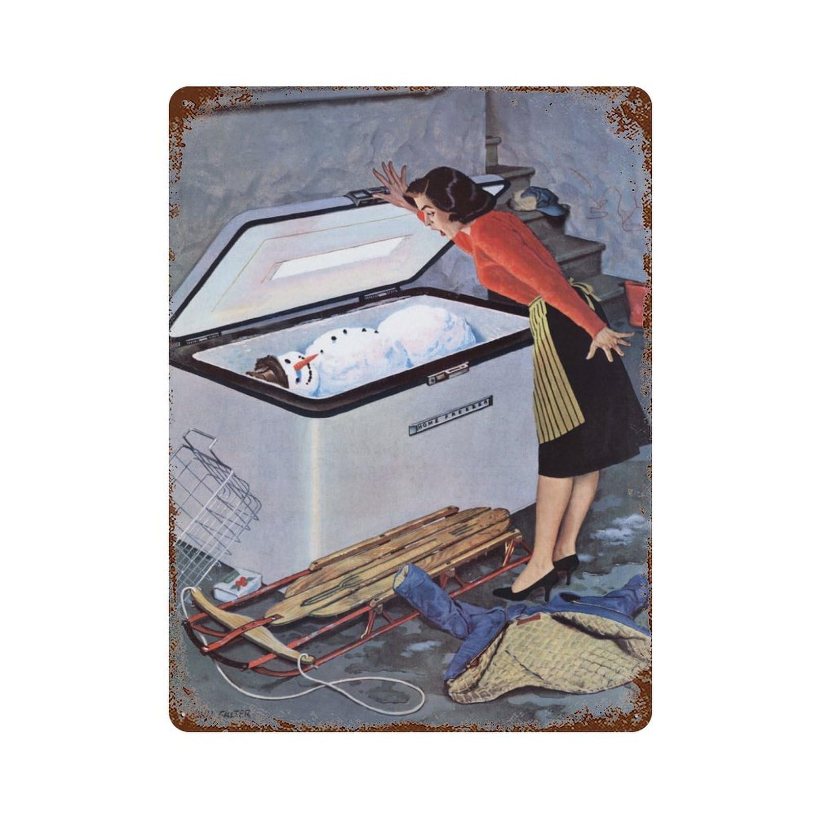 Garage Style Snowman Weathered Tin Sign 15.7"x11.8", Classic Wall Plaque for Bar And Workshop