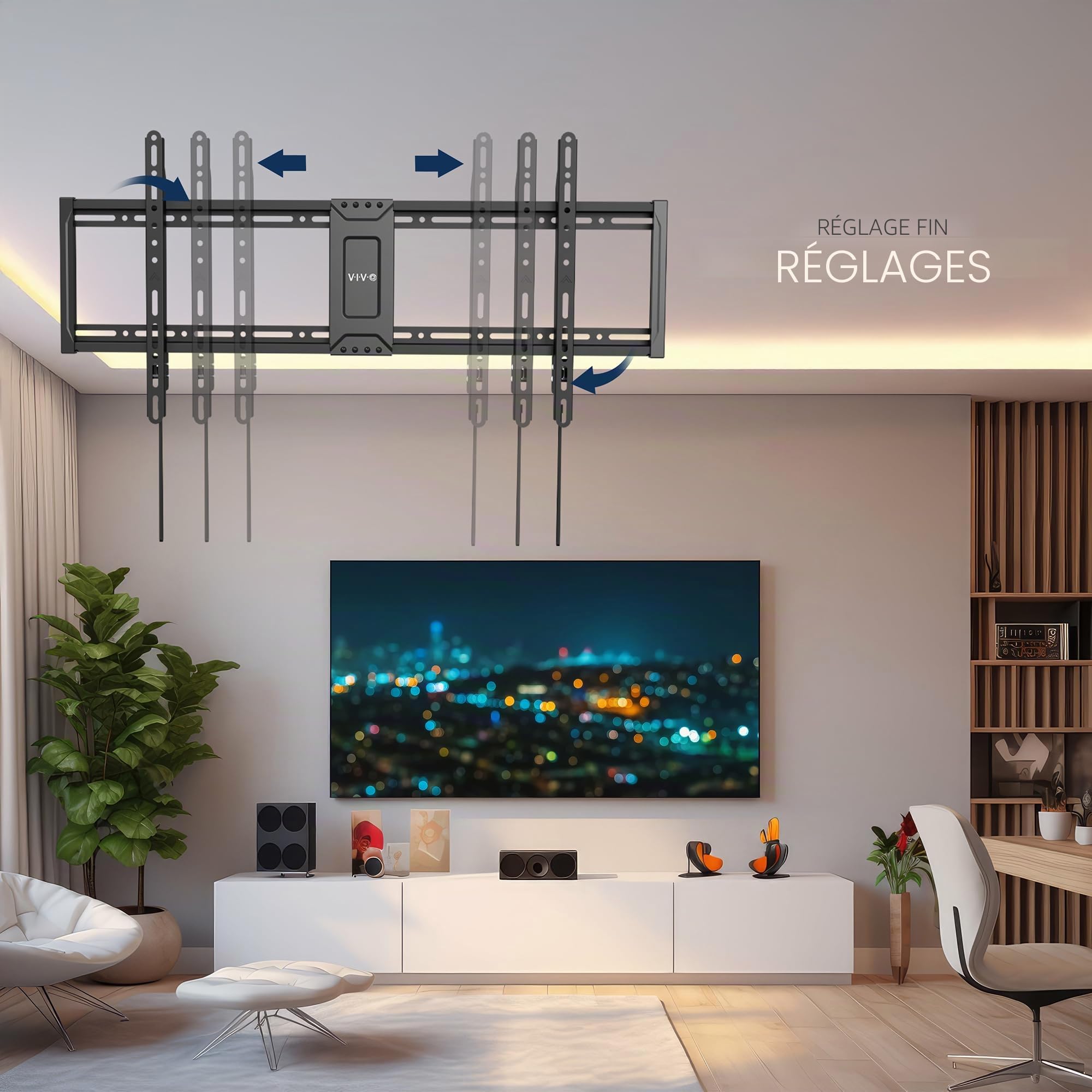 VIVO MOUNT-VW100F Support Mural Ultra résistant pour écran LCD LED incurvé et Plat 60" à 100" VESA Max 900 x 600 mm Noir